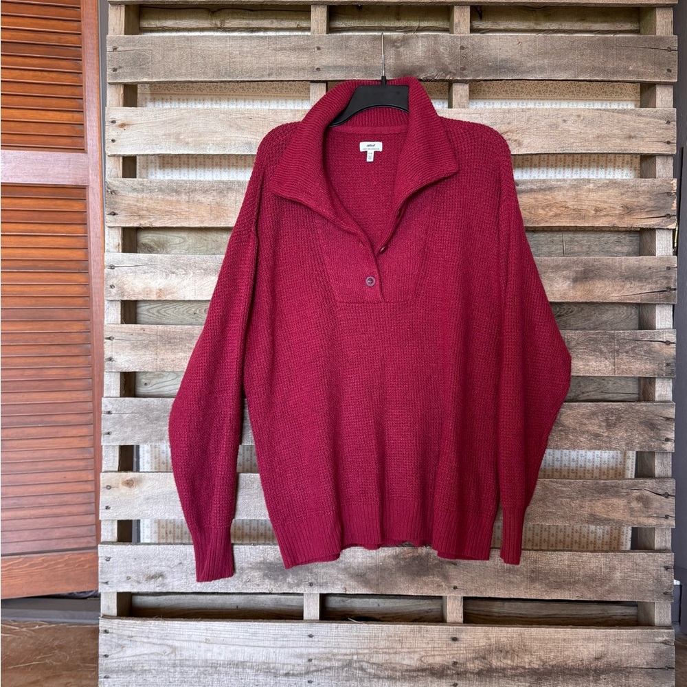 Aerie Burgundy Button front Henley Sweater
